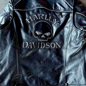 Harley-Davidson Willie G Reflective Skull Leather Jacket with Detachable Hoodie